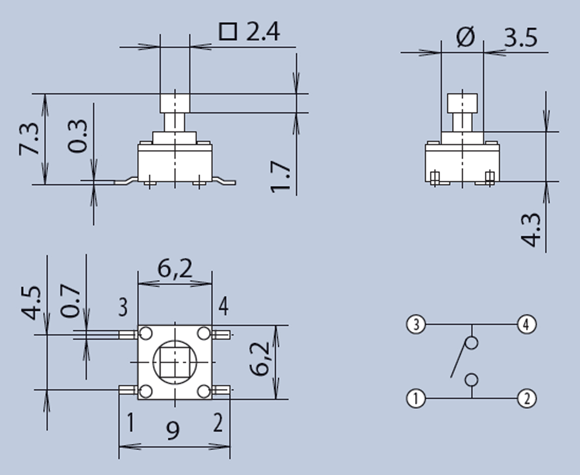 SMD Tactile Switches dimensions diagram